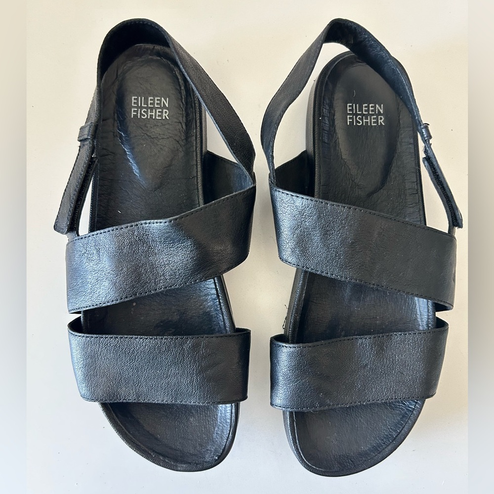 Eileen Fisher Black Strappy Flat Sandal 8.5